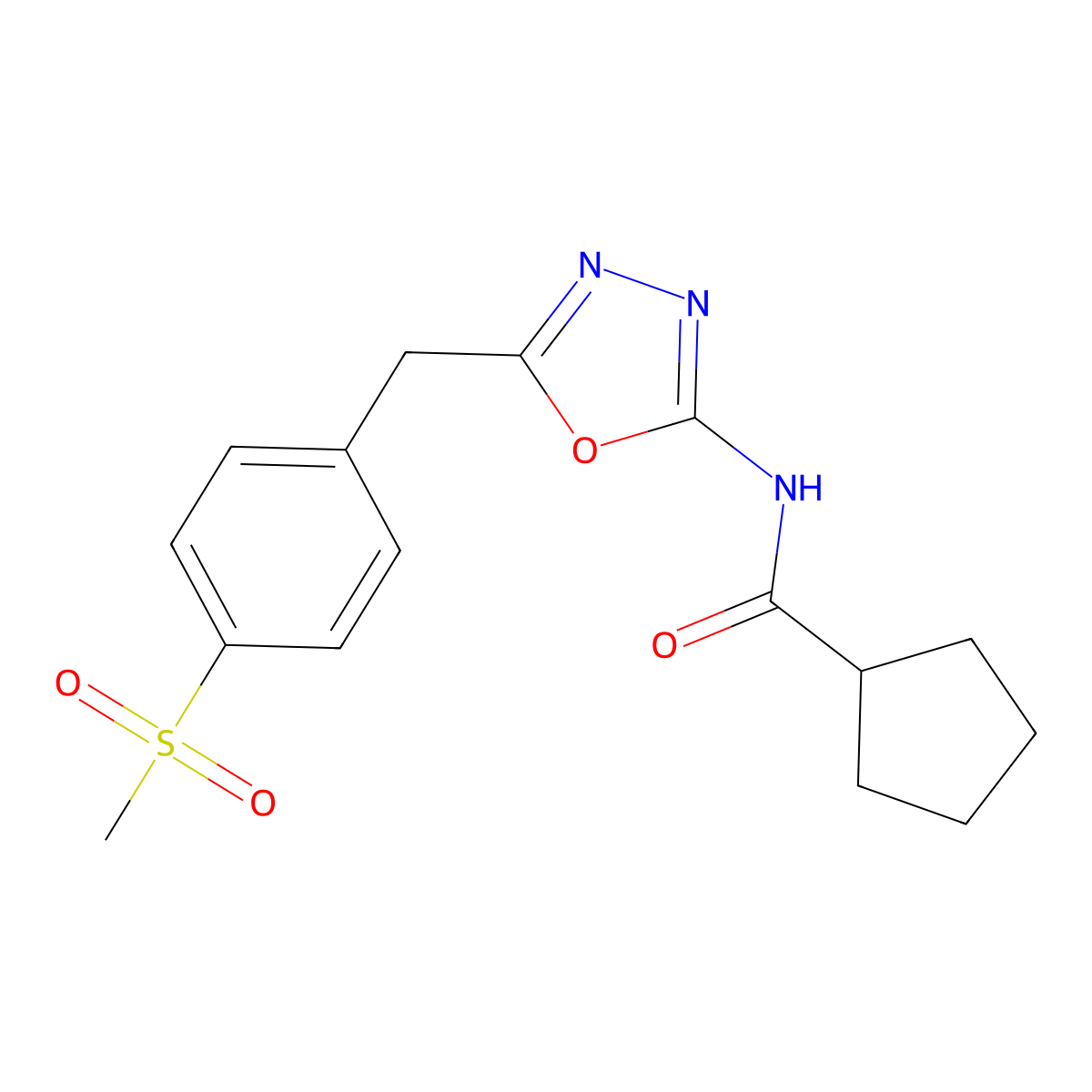N-(5-(4-(methylsulfonyl)benzyl)-1,3,4-oxadiazol-2-yl)cyclopentanecarboxamide molecular structure, CAS 1171699-58-3