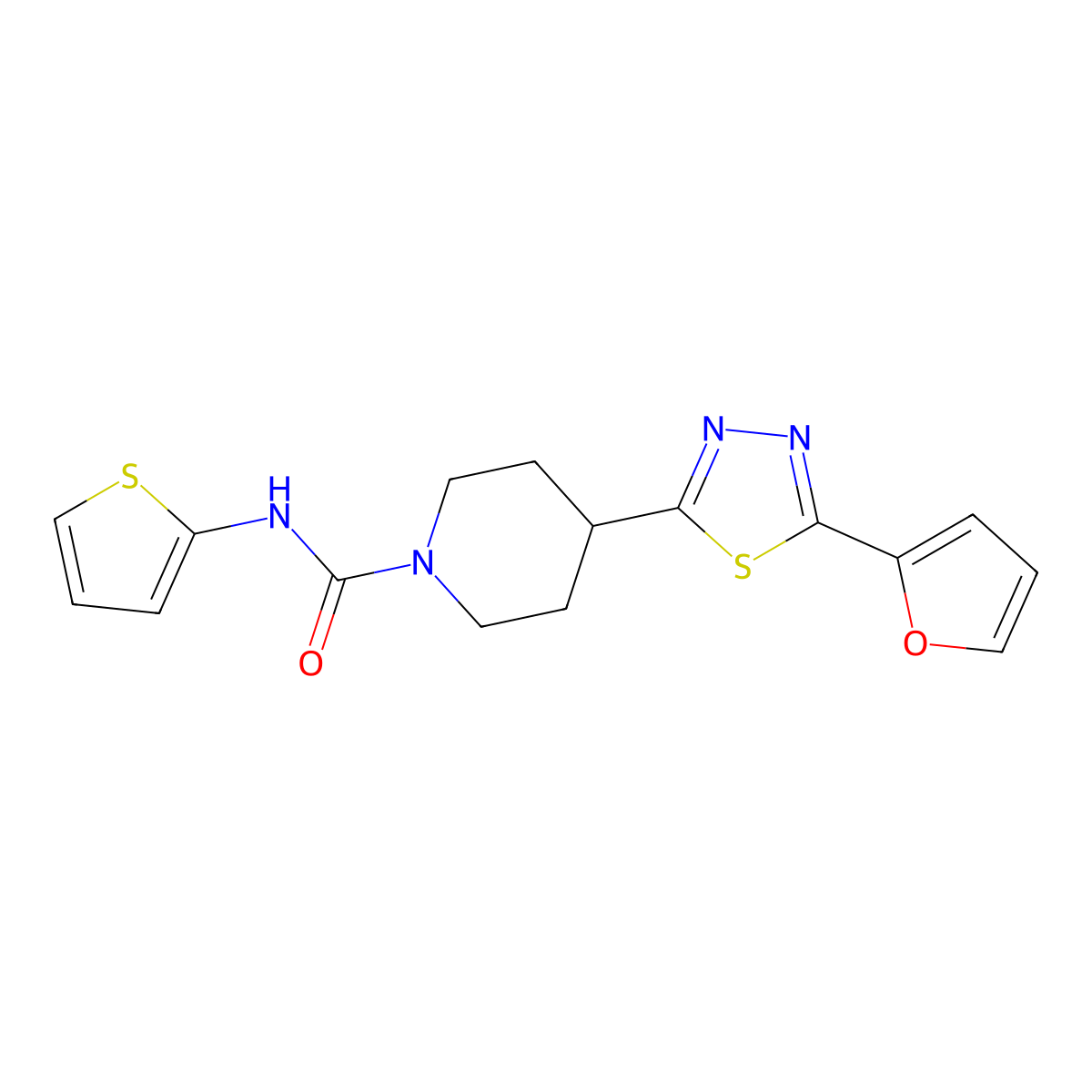 4-[5-(furan-2-yl)-1,3,4-thiadiazol-2-yl]-N-(thiophen-2-yl)piperidine-1-carboxamide molecular structure, CAS 1171700-62-1