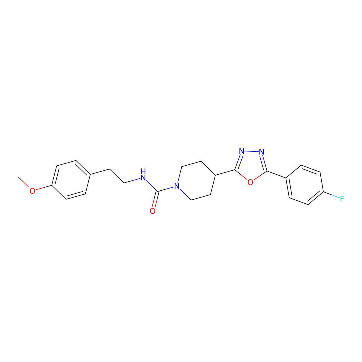 4-(5-(4-fluorophenyl)-1,3,4-oxadiazol-2-yl)-N-(4-methoxyphenethyl)piperidine-1-carboxamide molecular structure, CAS 1171704-80-5
