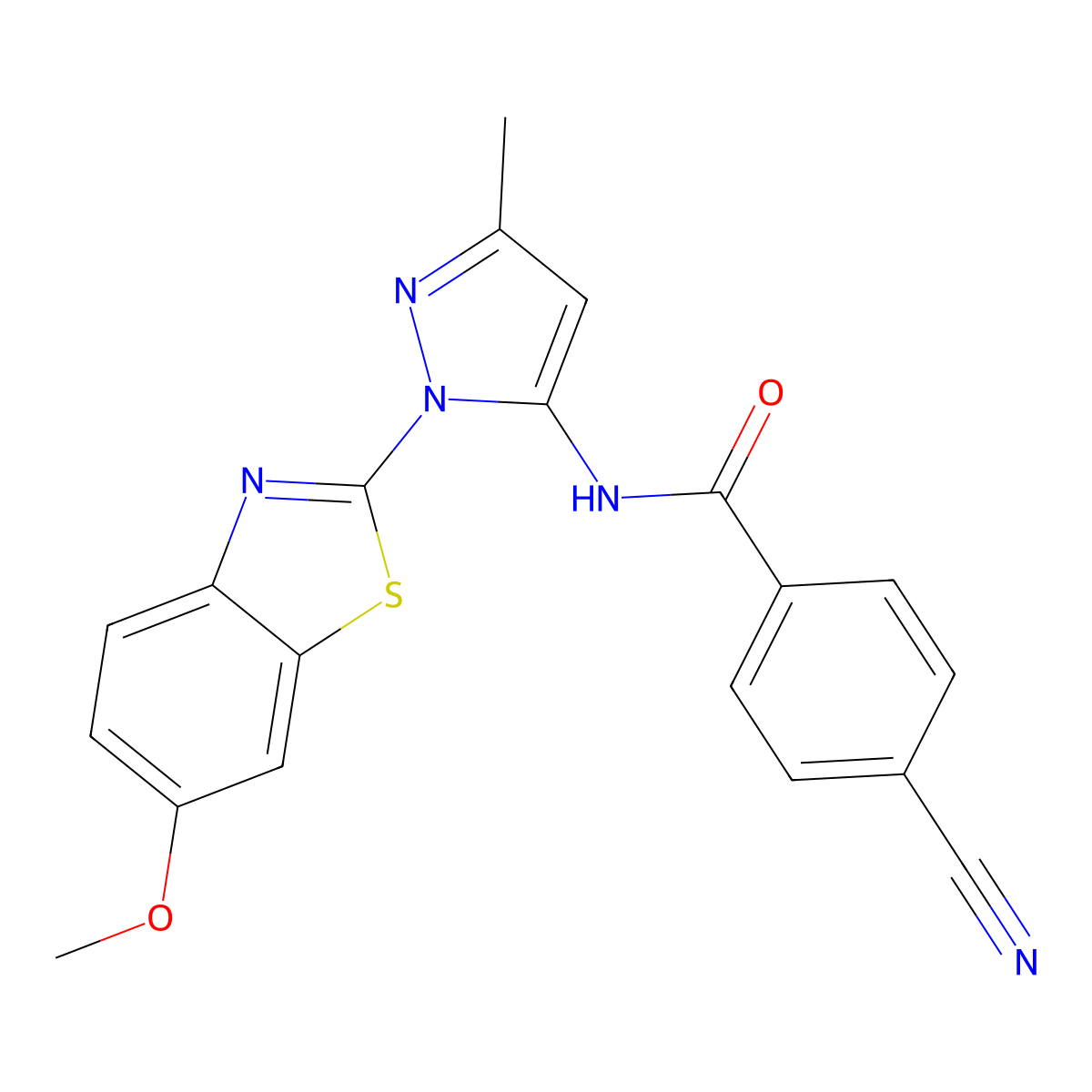 4-cyano-N-[1-(6-methoxy-1,3-benzothiazol-2-yl)-3-methyl-1H-pyrazol-5-yl]benzamide molecular structure, CAS 1171705-58-0