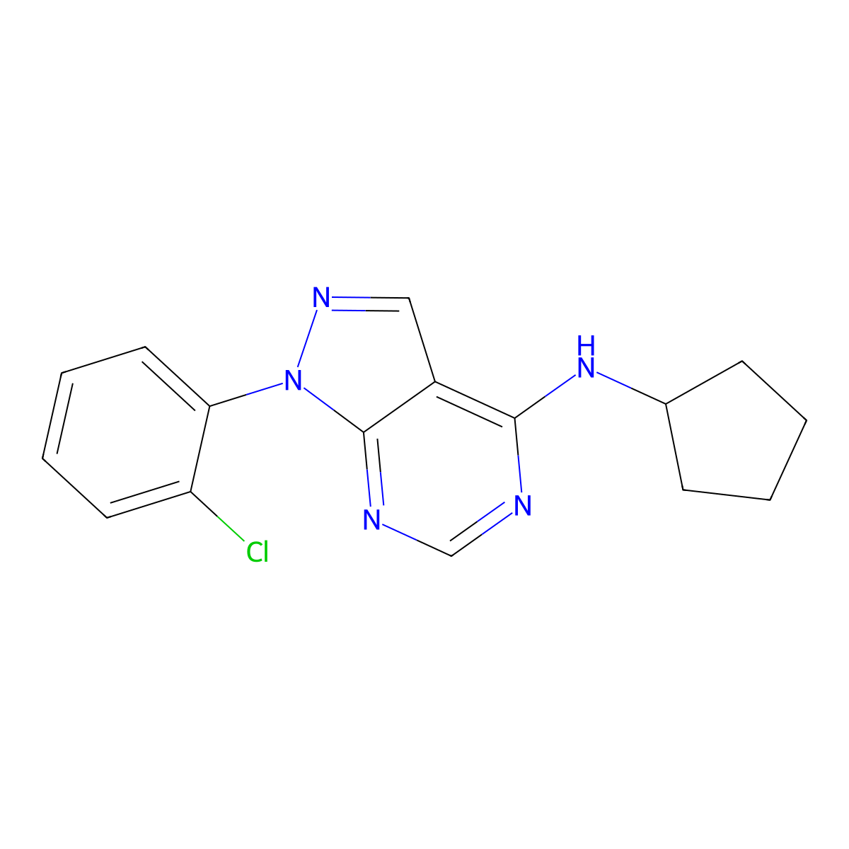1-(2-chlorophenyl)-N-cyclopentyl-1H-pyrazolo[3,4-d]pyrimidin-4-amine molecular structure, CAS 1171706-06-1