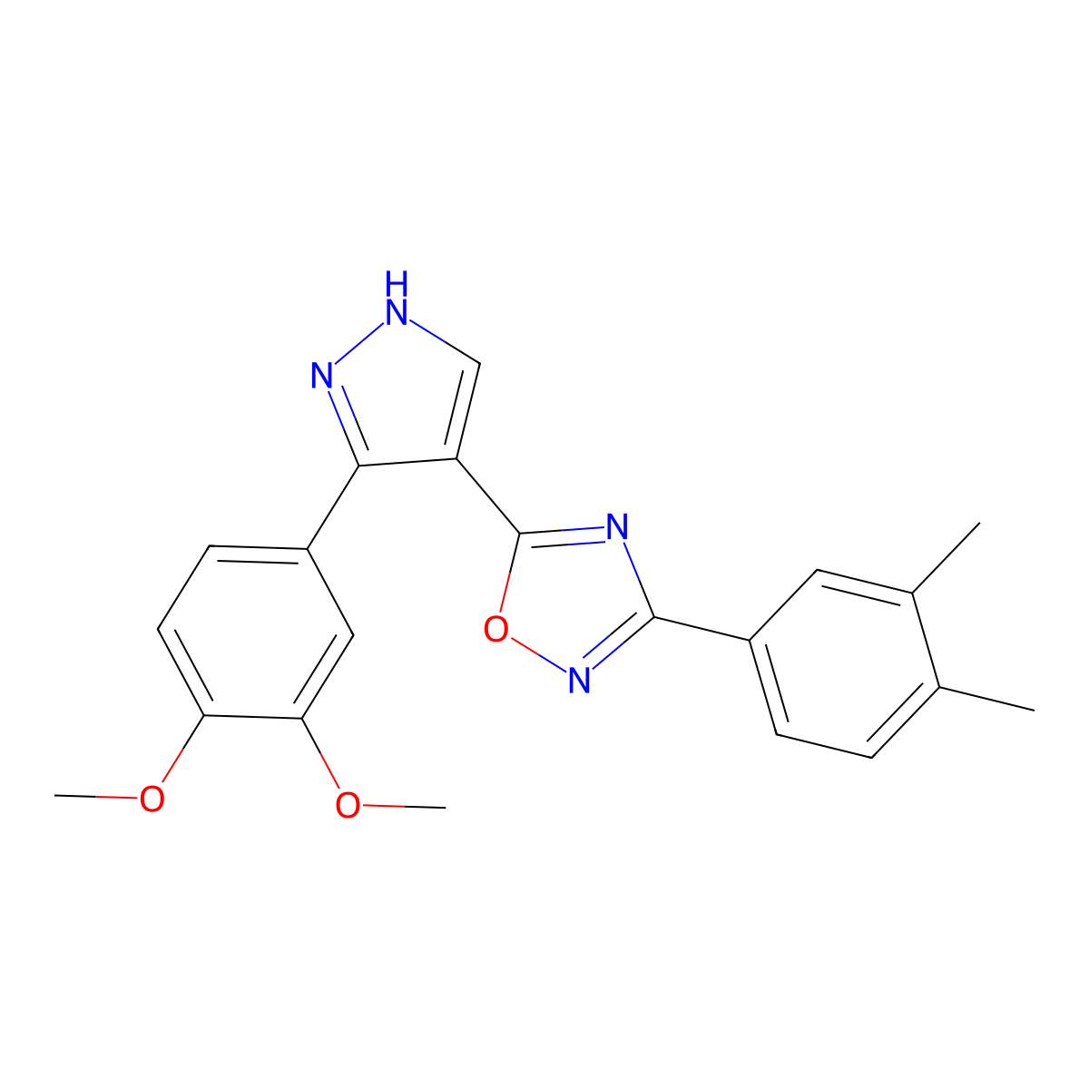 5-(3-(3,4-dimethoxyphenyl)-1H-pyrazol-4-yl)-3-(3,4-dimethylphenyl)-1,2,4-oxadiazole molecular structure, CAS 1171706-41-4