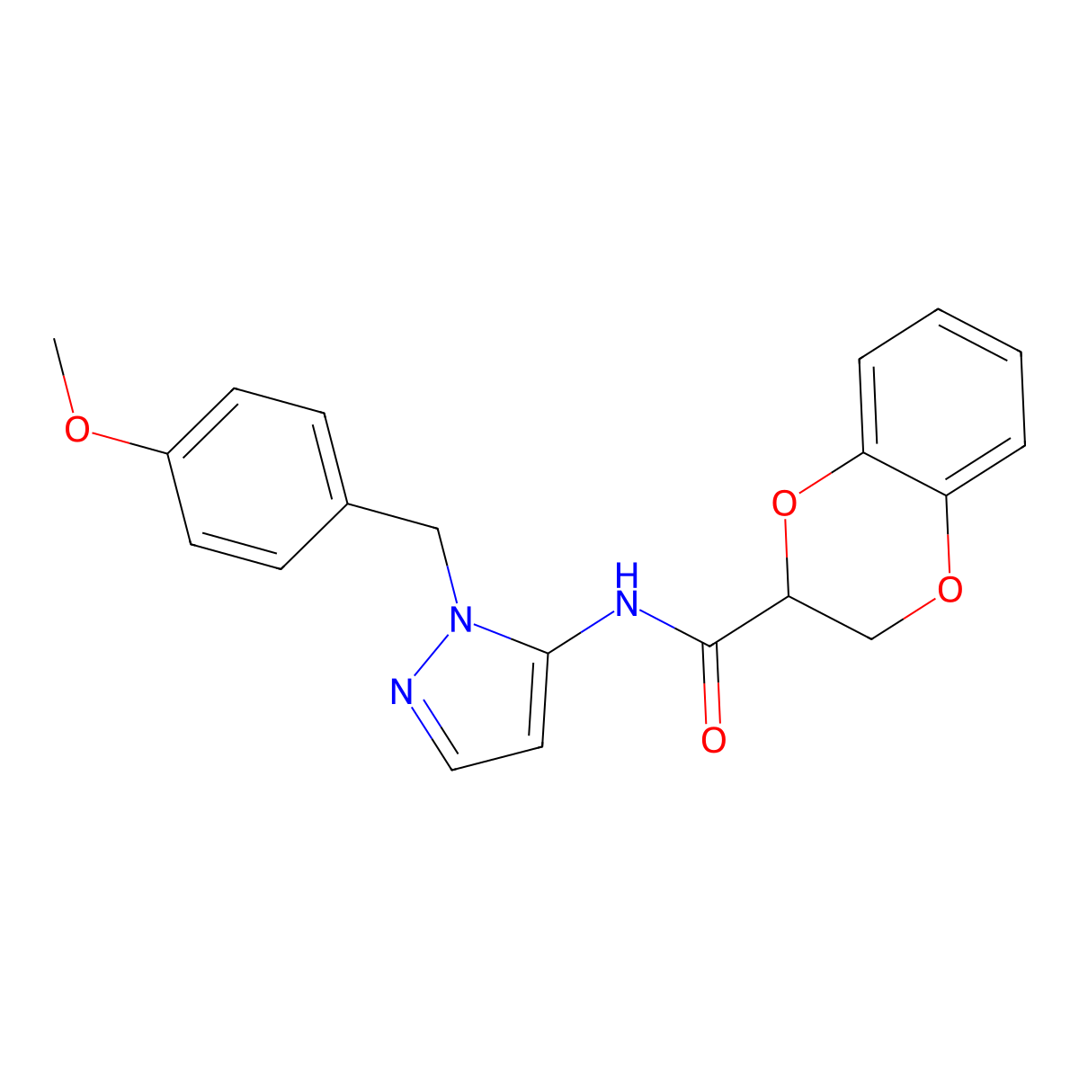 N-[1-(4-methoxybenzyl)-1H-pyrazol-5-yl]-2,3-dihydro-1,4-benzodioxine-2-carboxamide molecular structure, CAS 1171709-61-7