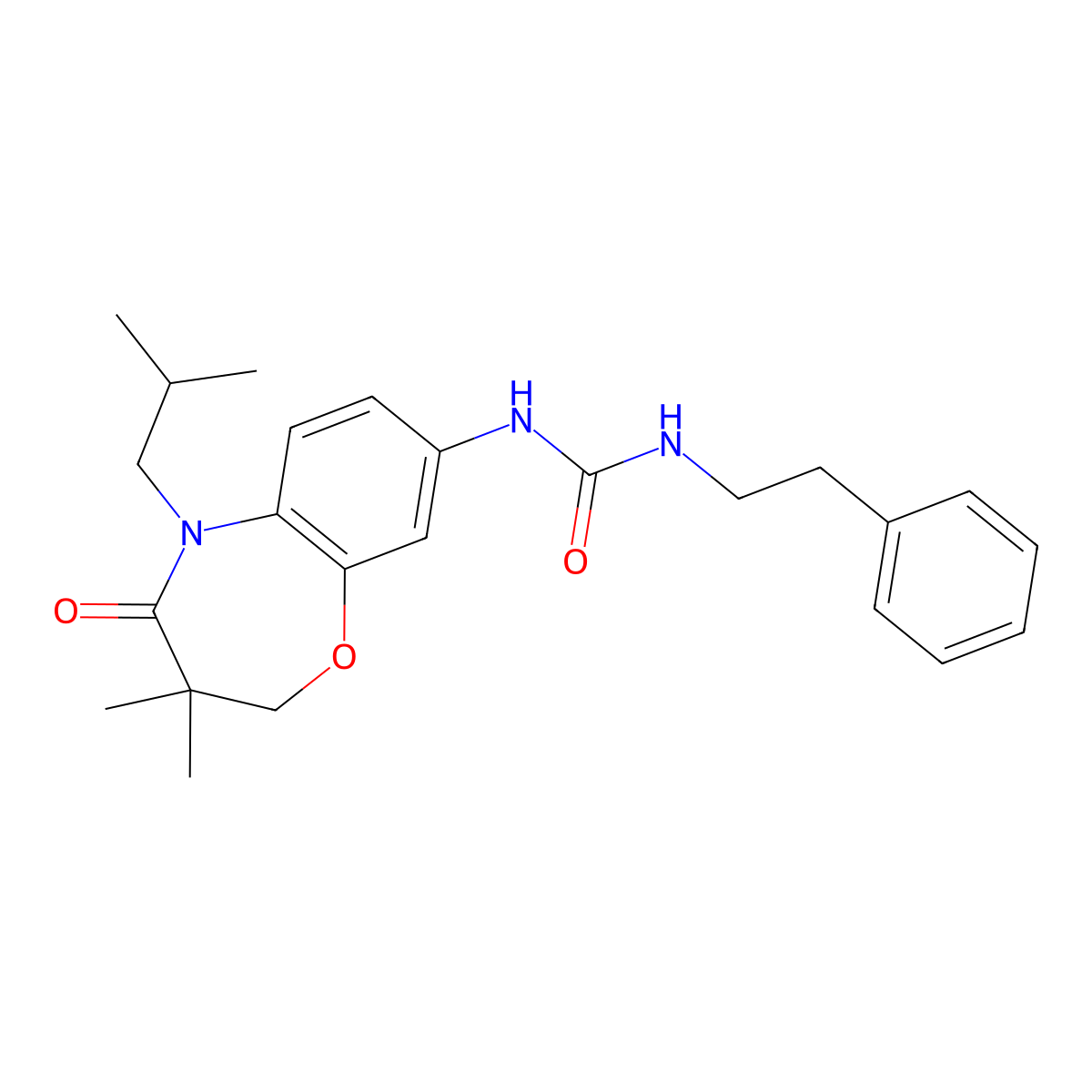 3-[3,3-Dimethyl-5-(2-methylpropyl)-4-oxo-2,3,4,5-tetrahydro-1,5-benzoxazepin-8-yl]-1-(2-phenylethyl)urea molecular structure, CAS 1171710-34-1