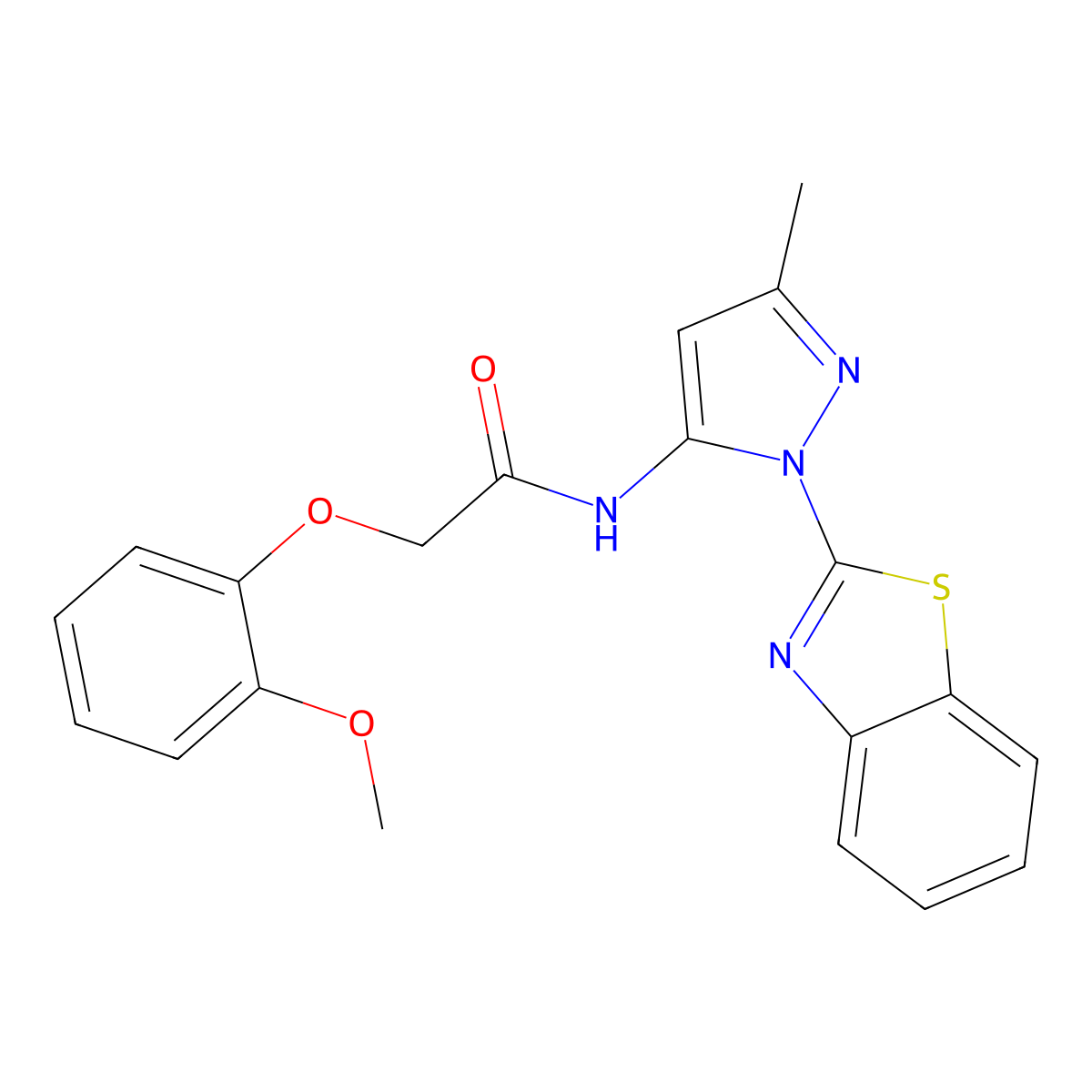 N-(1-(benzo[d]thiazol-2-yl)-3-methyl-1H-pyrazol-5-yl)-2-(2-methoxyphenoxy)acetamide molecular structure, CAS 1171711-53-7
