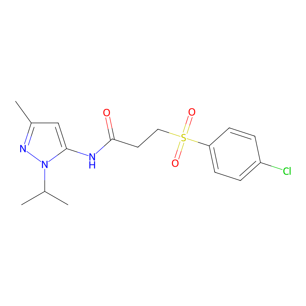 3-((4-chlorophenyl)sulfonyl)-N-(1-isopropyl-3-methyl-1H-pyrazol-5-yl)propanamide molecular structure, CAS 1171714-51-4
