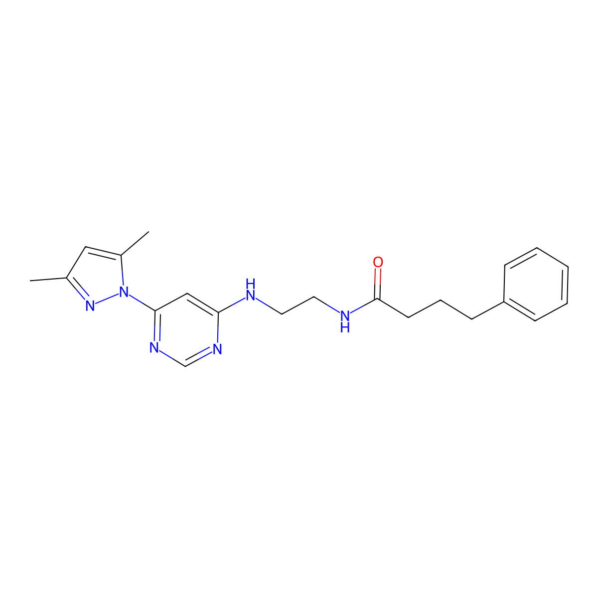N-(2-((6-(3,5-dimethyl-1H-pyrazol-1-yl)pyrimidin-4-yl)amino)ethyl)-4-phenylbutanamide molecular structure, CAS 1171719-19-9