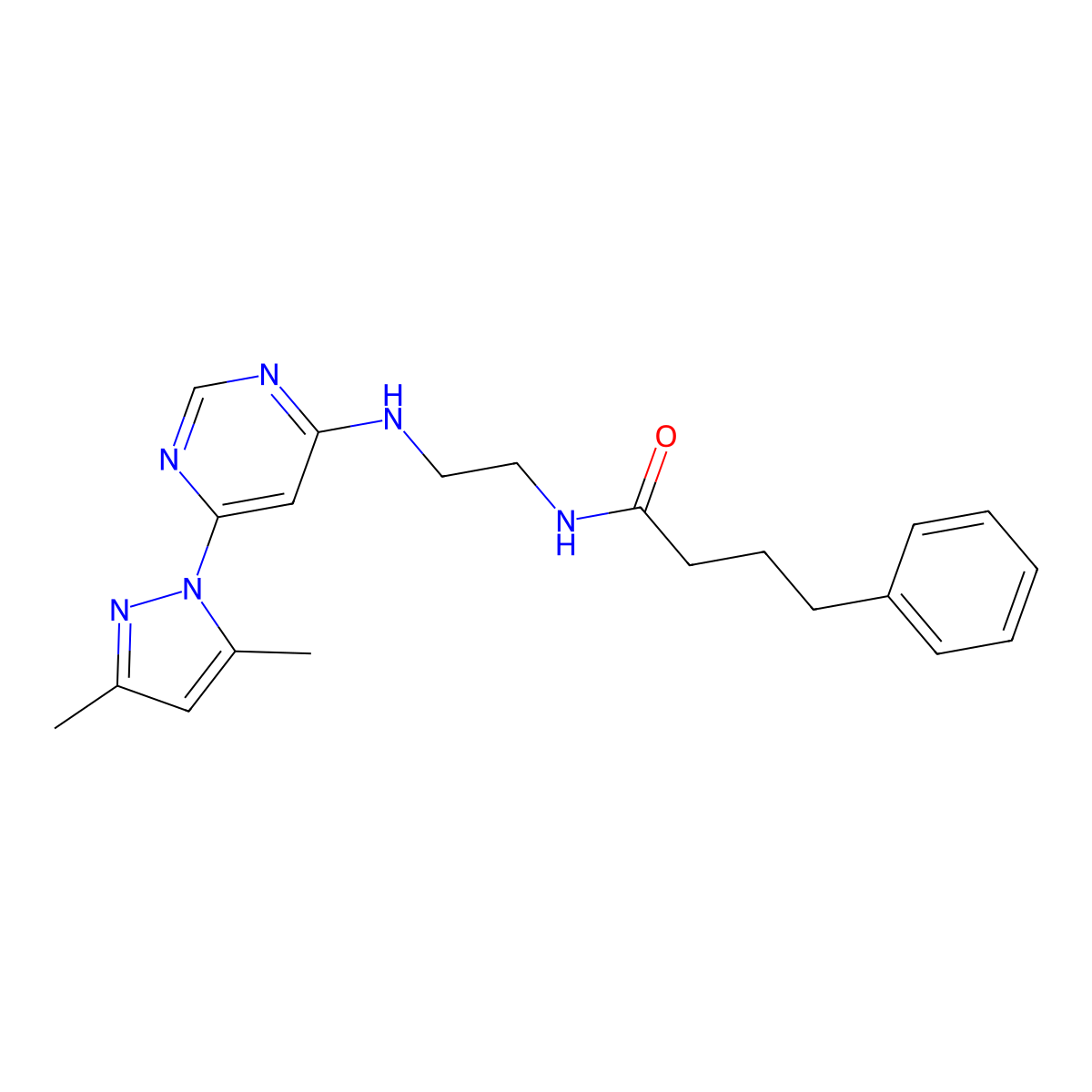 N-(2-((6-(3,5-dimethyl-1H-pyrazol-1-yl)pyrimidin-4-yl)amino)ethyl)-4-phenylbutanamide molecular structure, CAS 1171719-19-9