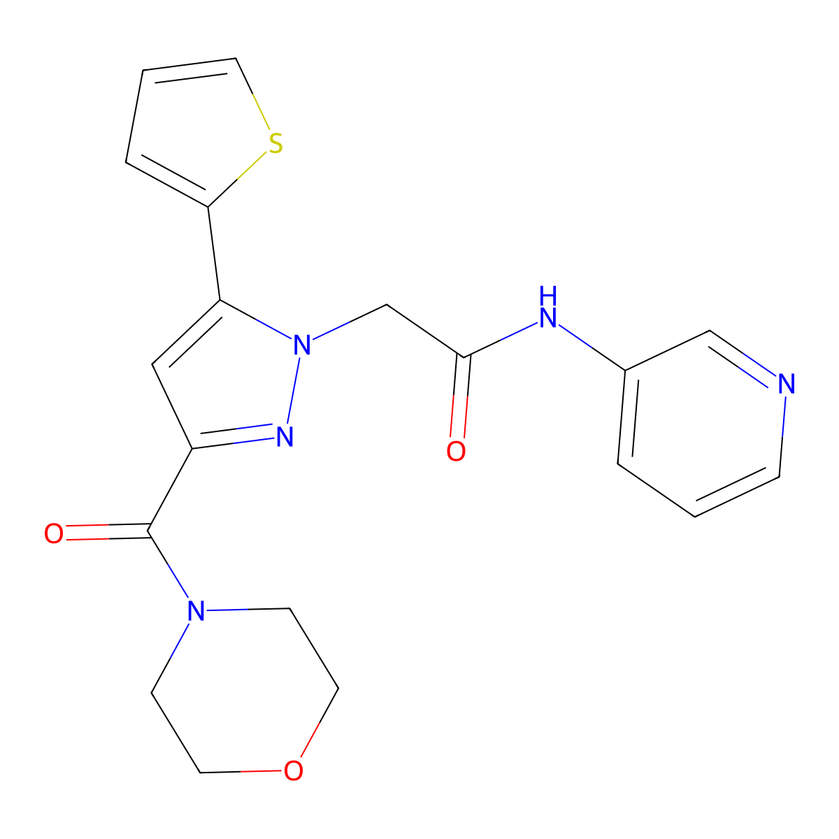2-[3-(morpholine-4-carbonyl)-5-(thiophen-2-yl)-1H-pyrazol-1-yl]-N-(pyridin-3-yl)acetamide molecular structure, CAS 1171719-44-0