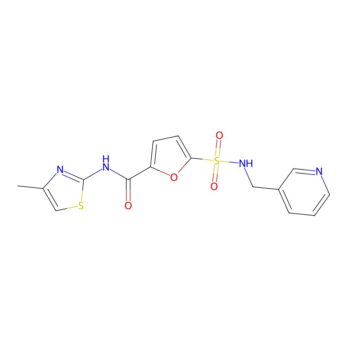 N-(4-methylthiazol-2-yl)-5-(N-(pyridin-3-ylmethyl)sulfamoyl)furan-2-carboxamide molecular structure, CAS 1171721-52-0