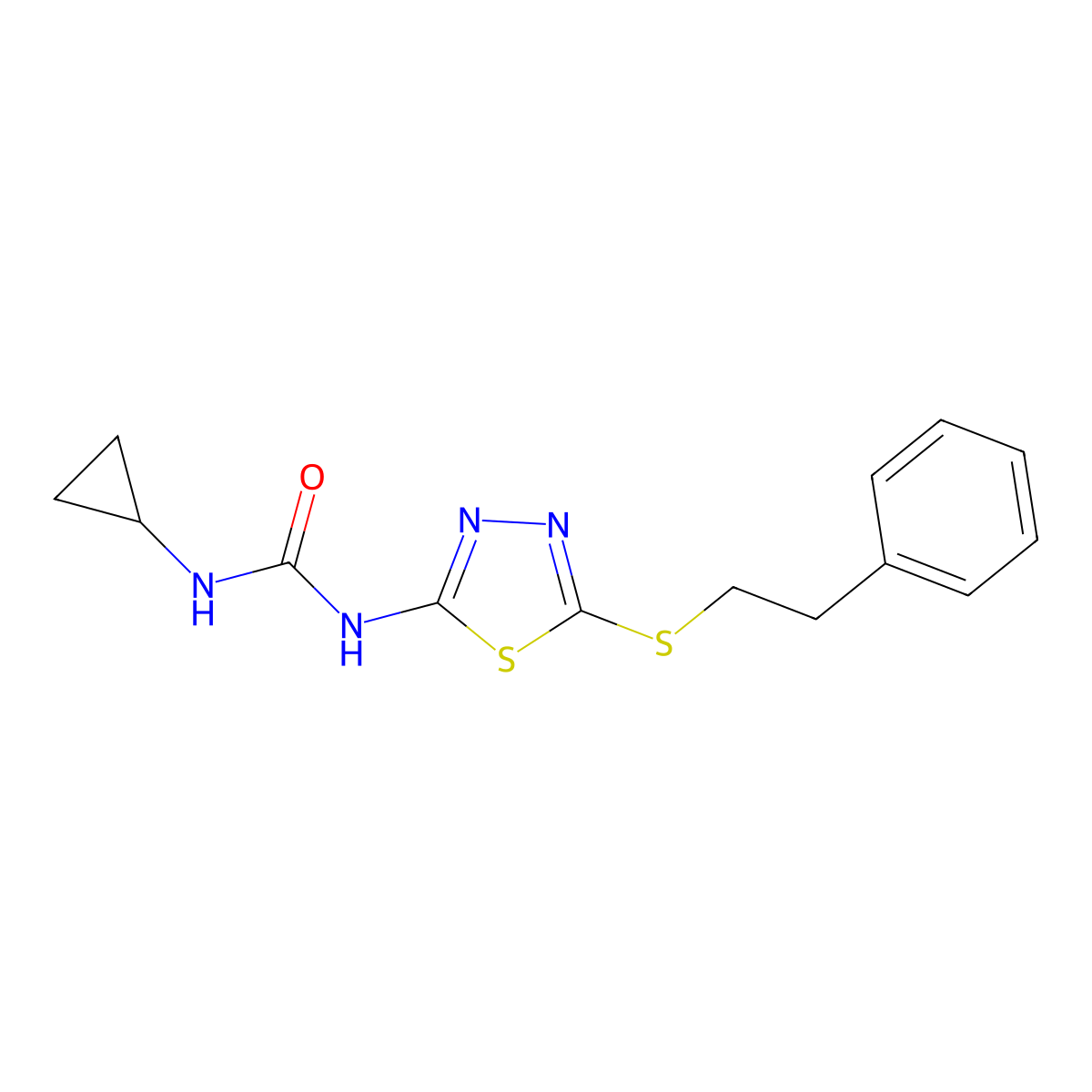 1-Cyclopropyl-3-(5-(phenethylthio)-1,3,4-thiadiazol-2-yl)urea molecular structure, CAS 1171721-55-3