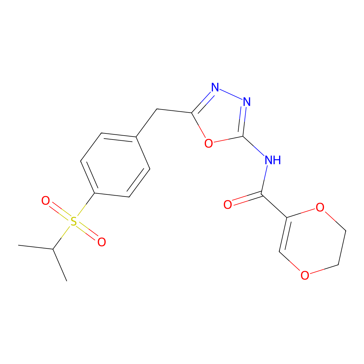 N-(5-(4-(isopropylsulfonyl)benzyl)-1,3,4-oxadiazol-2-yl)-5,6-dihydro-1,4-dioxine-2-carboxamide molecular structure, CAS 1171724-80-3