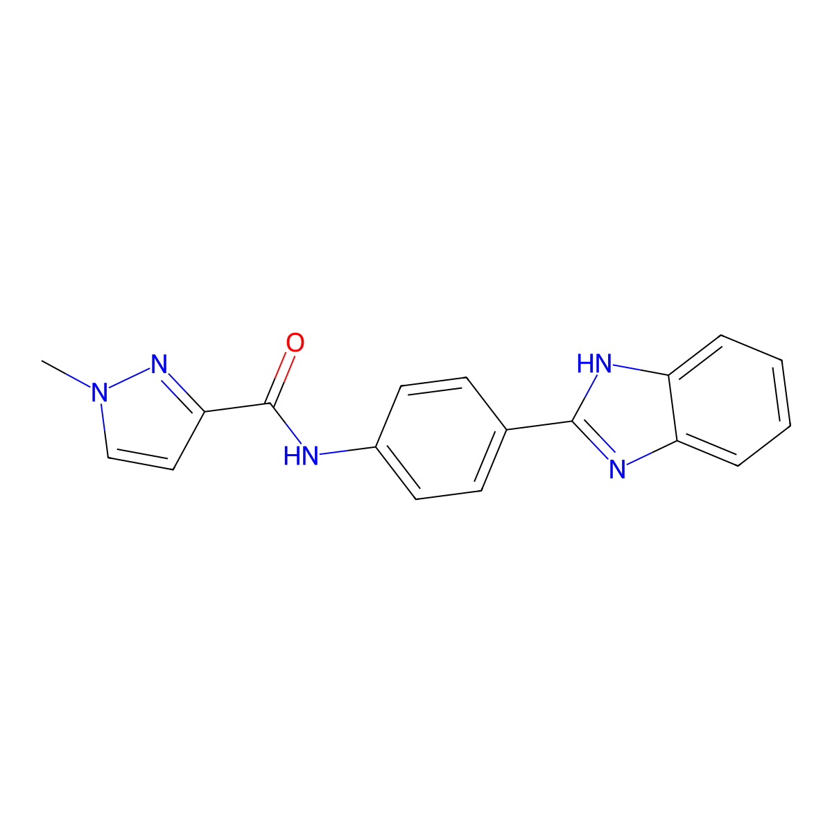 N-(4-(1H-benzo[d]imidazol-2-yl)phenyl)-1-methyl-1H-pyrazole-3-carboxamide molecular structure, CAS 1171725-00-0