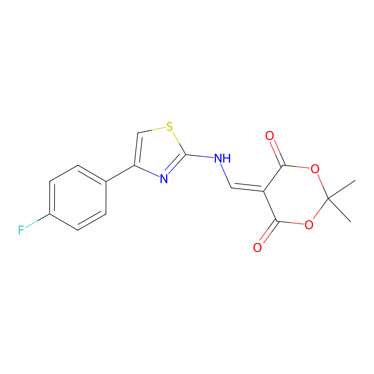 5-(((4-(4-Fluorophenyl)thiazol-2-yl)amino)methylene)-2,2-dimethyl-1,3-dioxane-4,6-dione molecular structure, CAS 1171726-04-7