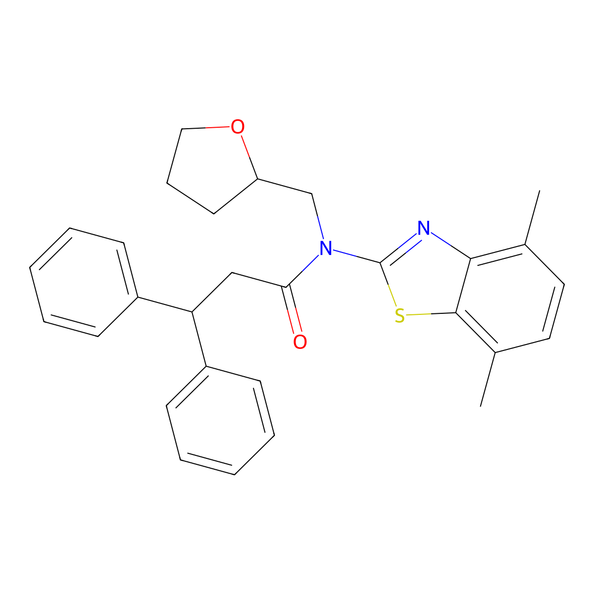 N-(4,7-dimethylbenzo[d]thiazol-2-yl)-3,3-diphenyl-N-((tetrahydrofuran-2-yl)methyl)propanamide molecular structure, CAS 1171726-94-5