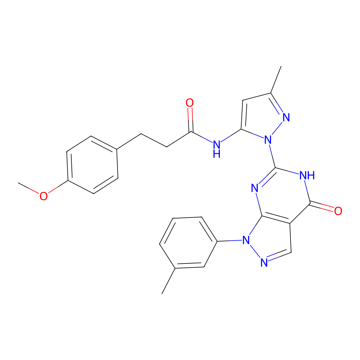 3-(4-methoxyphenyl)-N-(3-methyl-1-(4-oxo-1-(m-tolyl)-4,5-dihydro-1H-pyrazolo[3,4-d]pyrimidin-6-yl)-1H-pyrazol-5-yl)propanamide molecular structure, CAS 1171727-05-1