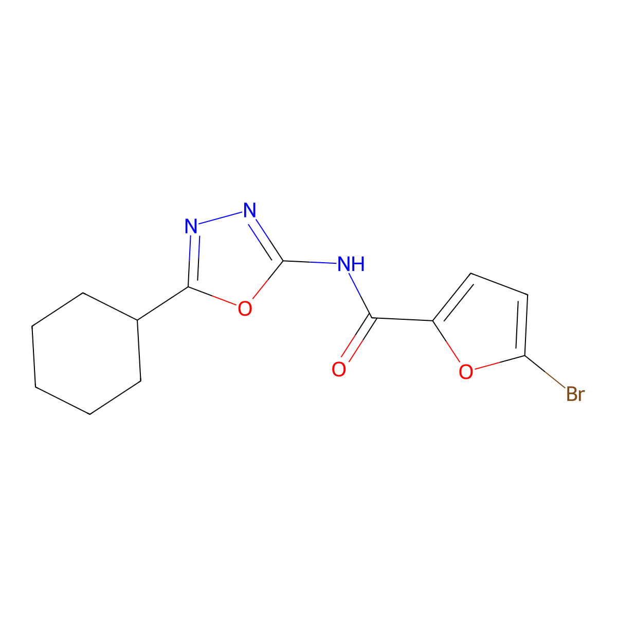 5-bromo-N-(5-cyclohexyl-1,3,4-oxadiazol-2-yl)furan-2-carboxamide molecular structure, CAS 1171731-85-3