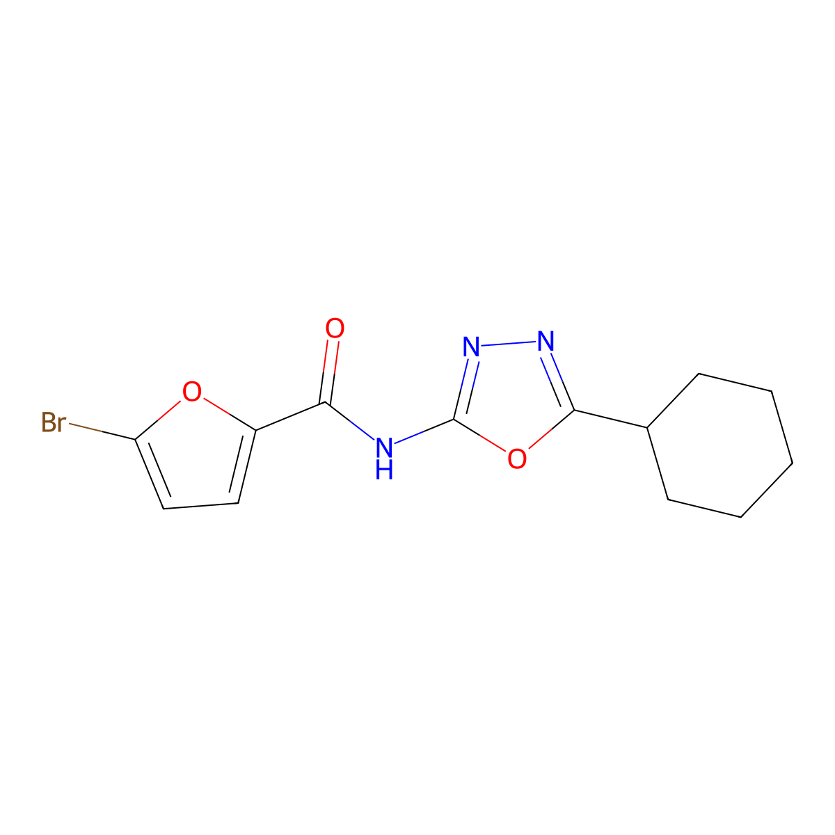 5-bromo-N-(5-cyclohexyl-1,3,4-oxadiazol-2-yl)furan-2-carboxamide molecular structure, CAS 1171731-85-3