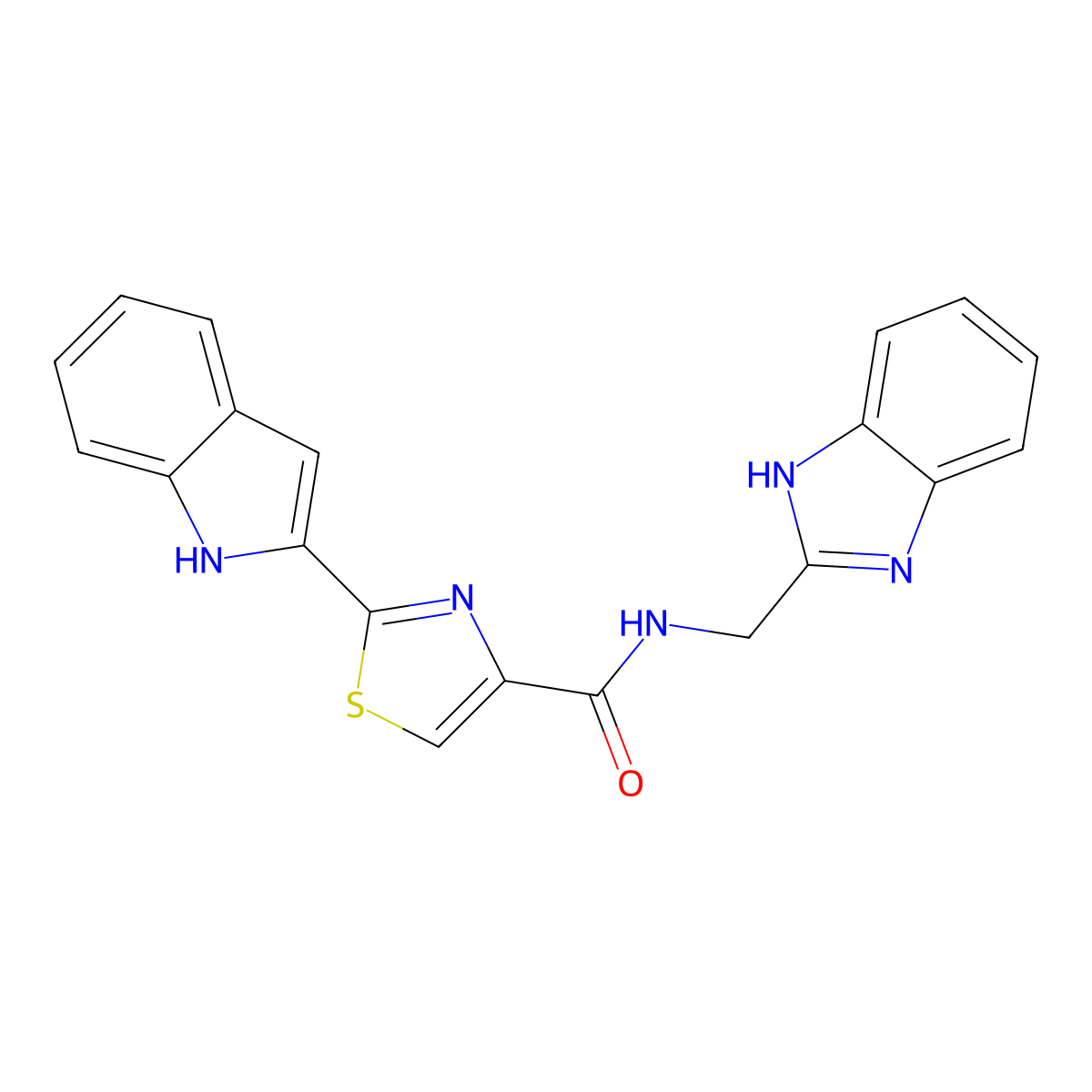 N-((1H-benzo[d]imidazol-2-yl)methyl)-2-(1H-indol-2-yl)thiazole-4-carboxamide molecular structure, CAS 1171732-42-5