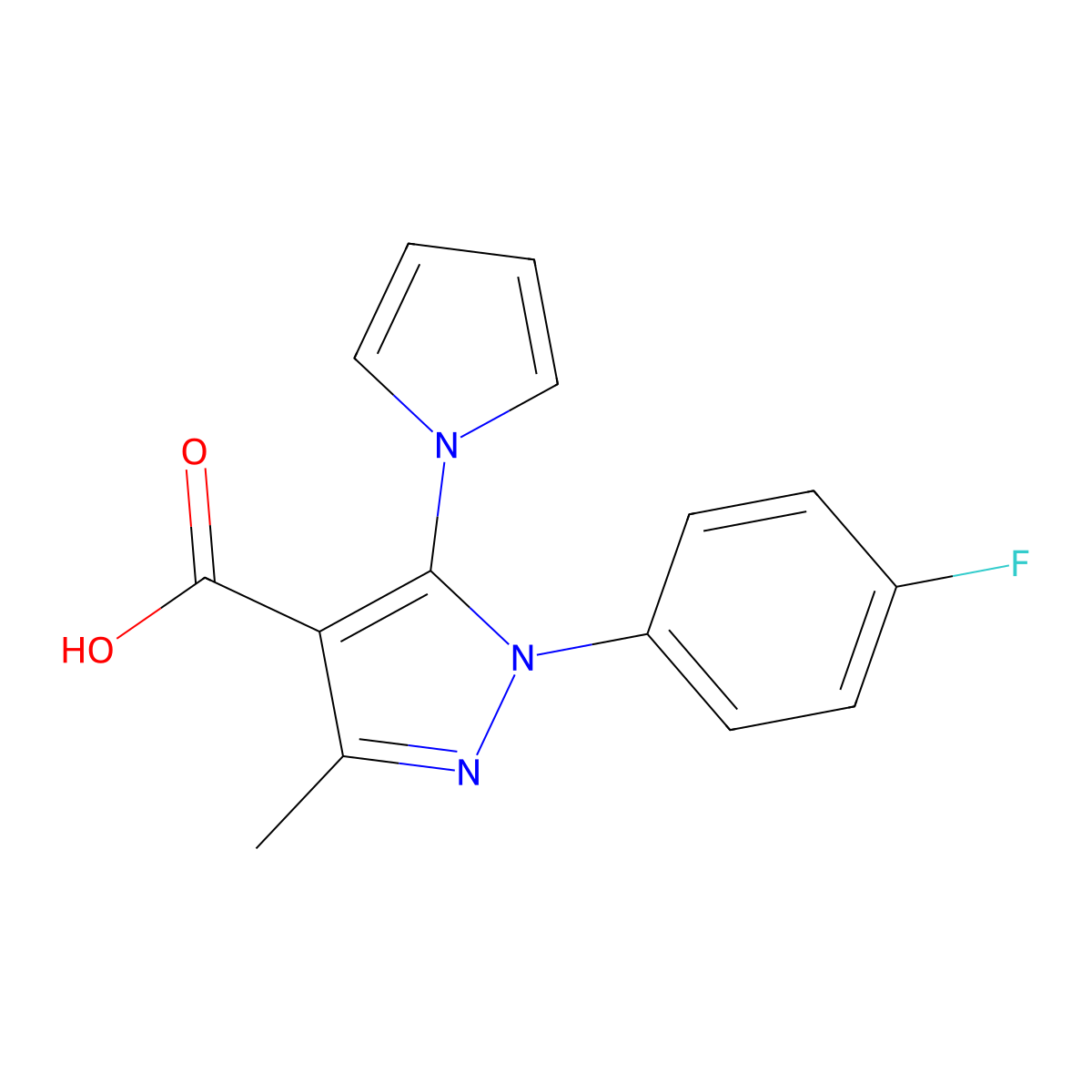1-(4-Fluorophenyl)-3-methyl-5-(1H-pyrrol-1-yl)-1H-pyrazole-4-carboxylic acid molecular structure, CAS 1171733-15-5