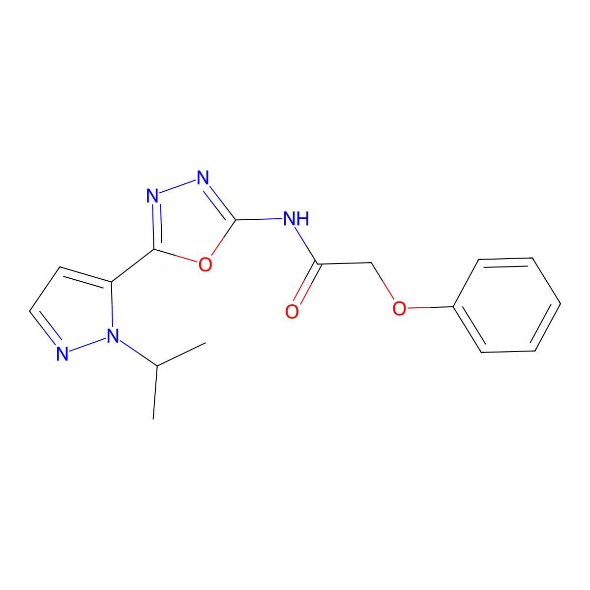 N-(5-(1-isopropyl-1H-pyrazol-5-yl)-1,3,4-oxadiazol-2-yl)-2-phenoxyacetamide molecular structure, CAS 1171735-06-0