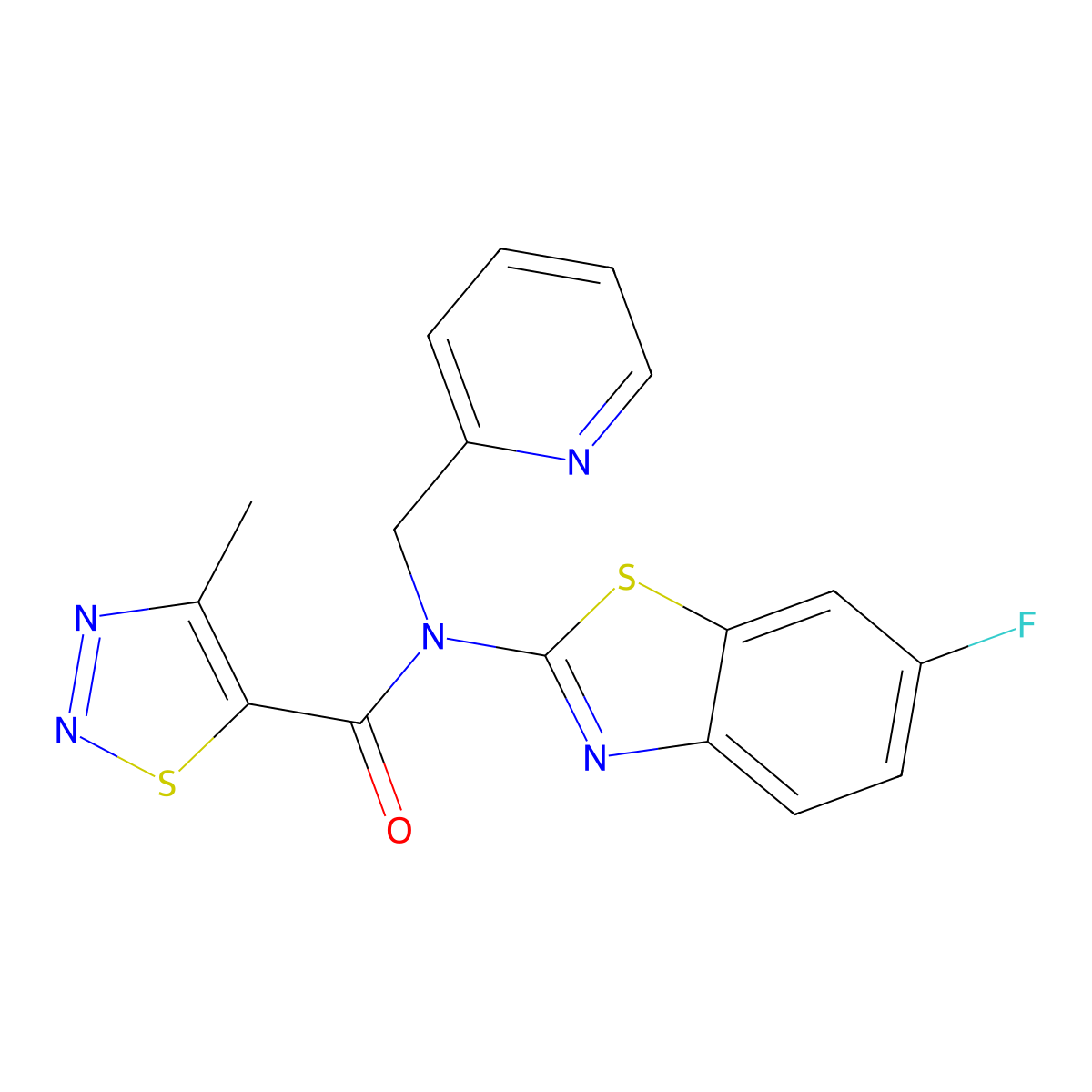 N-(6-fluorobenzo[d]thiazol-2-yl)-4-methyl-N-(pyridin-2-ylmethyl)-1,2,3-thiadiazole-5-carboxamide molecular structure, CAS 1171735-39-9