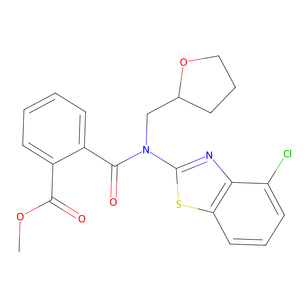 Methyl 2-((4-chlorobenzo[d]thiazol-2-yl)((tetrahydrofuran-2-yl)methyl)carbamoyl)benzoate molecular structure, CAS 1171736-19-8