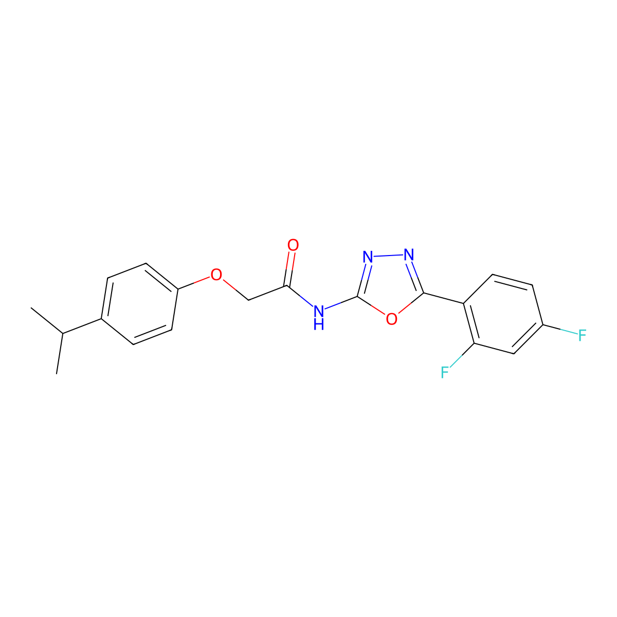 N-(5-(2,4-difluorophenyl)-1,3,4-oxadiazol-2-yl)-2-(4-isopropylphenoxy)acetamide molecular structure, CAS 1171737-52-2