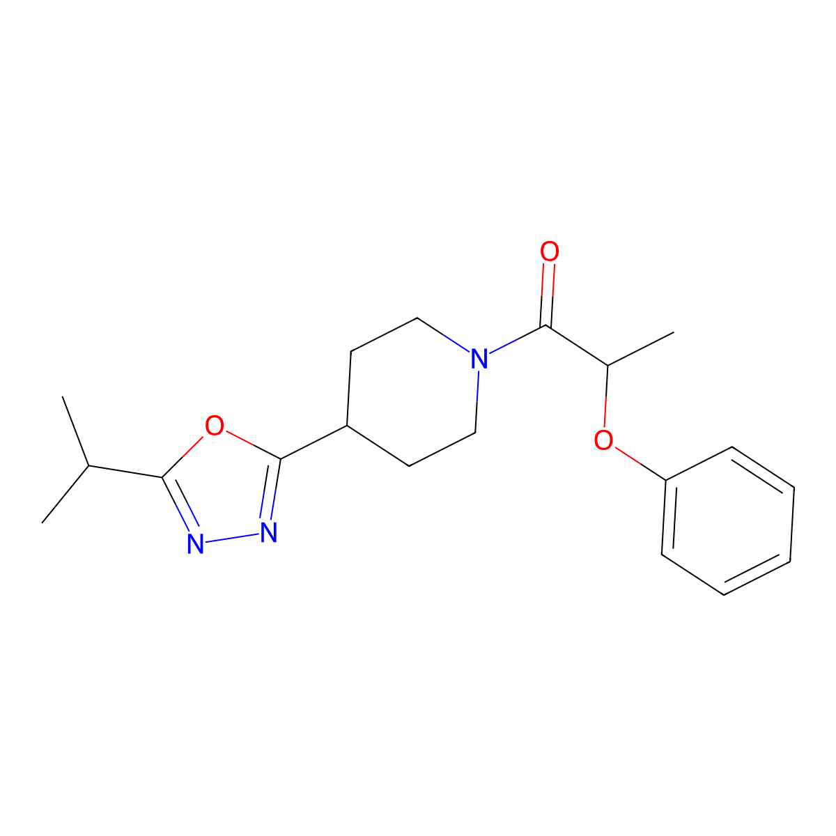 1-(4-(5-Isopropyl-1,3,4-oxadiazol-2-yl)piperidin-1-yl)-2-phenoxypropan-1-one molecular structure, CAS 1171737-65-7