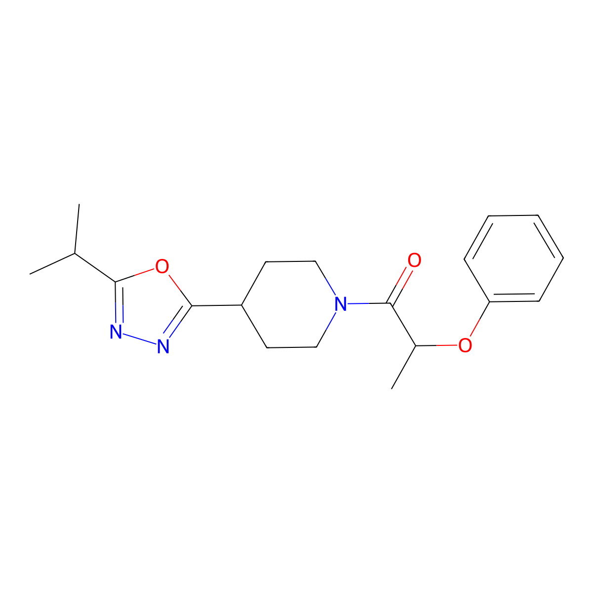 1-(4-(5-Isopropyl-1,3,4-oxadiazol-2-yl)piperidin-1-yl)-2-phenoxypropan-1-one molecular structure, CAS 1171737-65-7