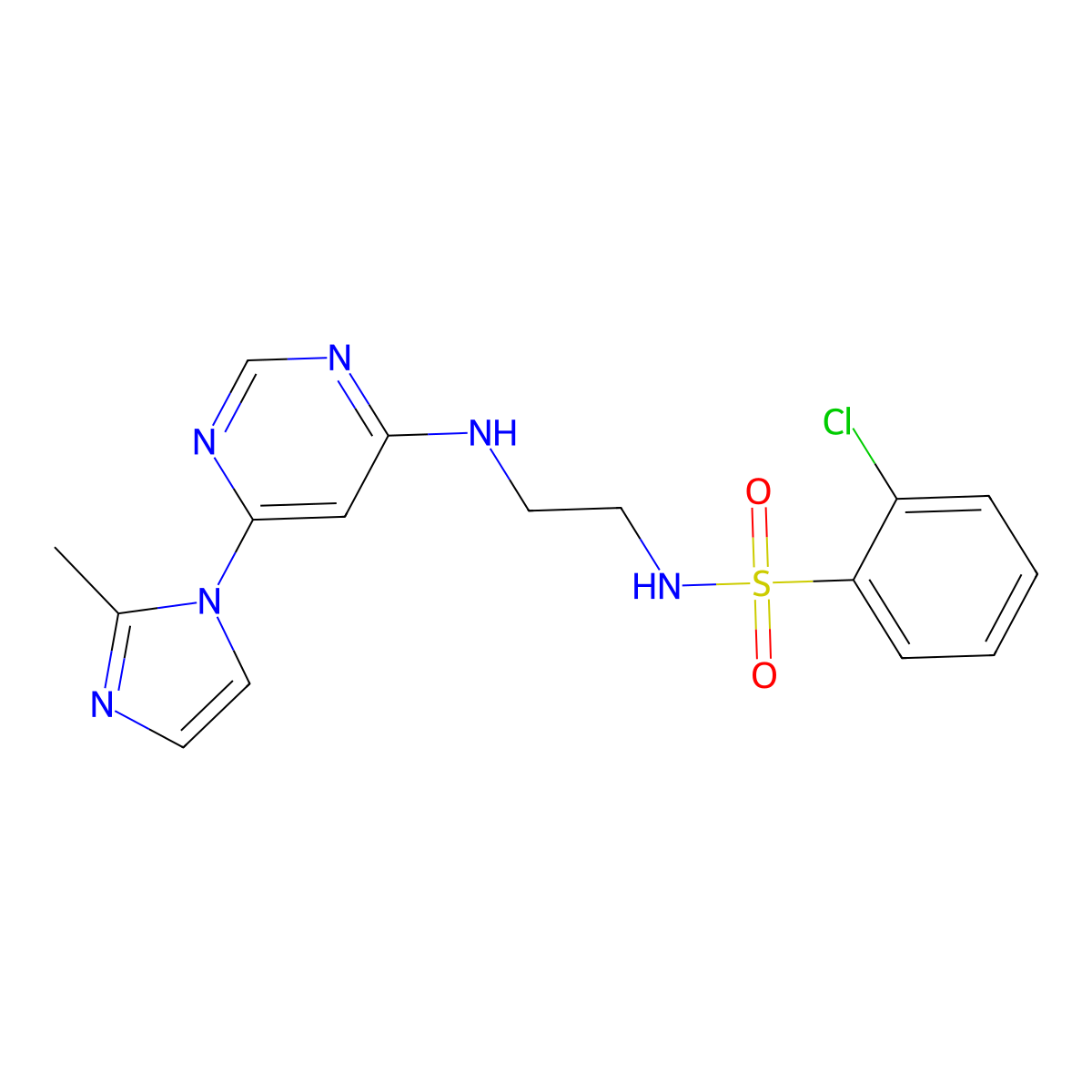 2-chloro-N-(2-{[6-(2-methyl-1H-imidazol-1-yl)pyrimidin-4-yl]amino}ethyl)benzene-1-sulfonamide molecular structure, CAS 1171738-65-0