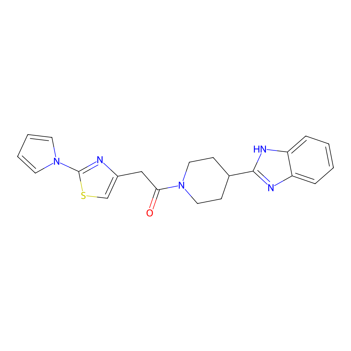 1-(4-(1H-benzo[d]imidazol-2-yl)piperidin-1-yl)-2-(2-(1H-pyrrol-1-yl)thiazol-4-yl)ethanone molecular structure, CAS 1171738-70-7