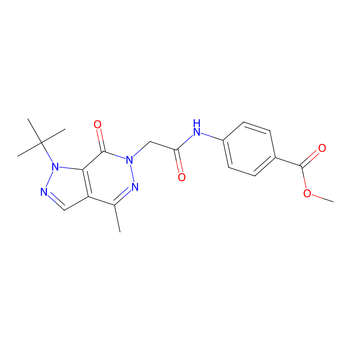 methyl 4-(2-(1-(tert-butyl)-4-methyl-7-oxo-1H-pyrazolo[3,4-d]pyridazin-6(7H)-yl)acetamido)benzoate molecular structure, CAS 1171744-95-8