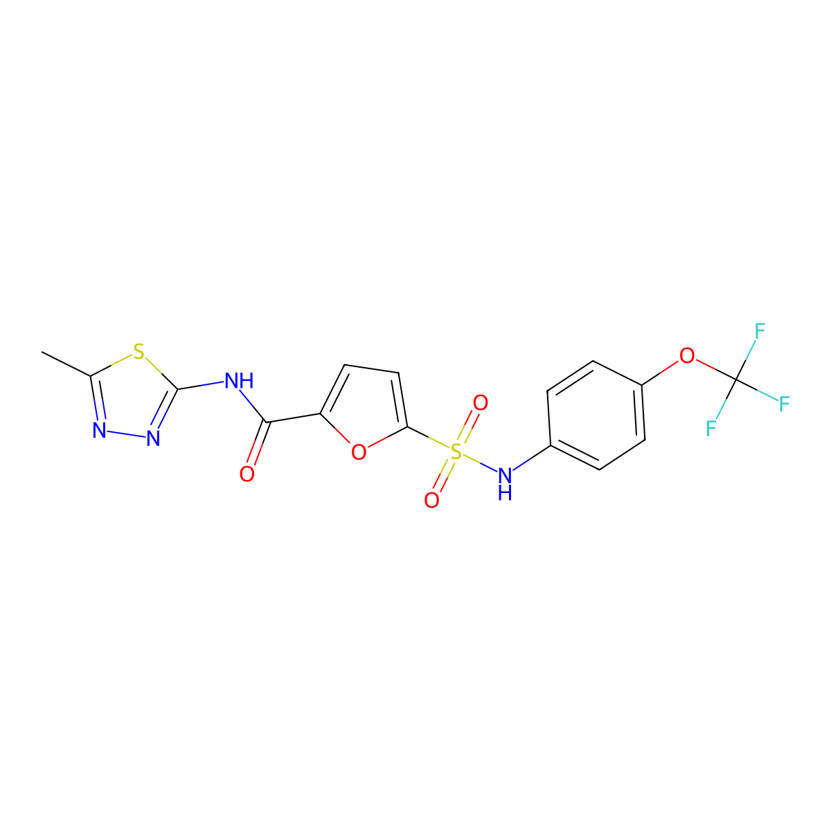N-(5-methyl-1,3,4-thiadiazol-2-yl)-5-(N-(4-(trifluoromethoxy)phenyl)sulfamoyl)furan-2-carboxamide molecular structure, CAS 1171745-00-8