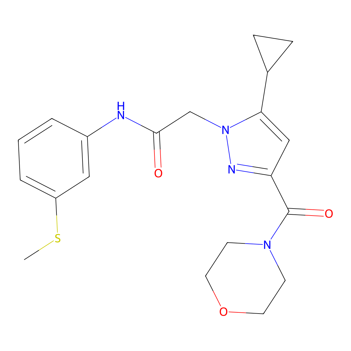 2-(5-cyclopropyl-3-(morpholine-4-carbonyl)-1H-pyrazol-1-yl)-N-(3-(methylthio)phenyl)acetamide molecular structure, CAS 1171745-46-2