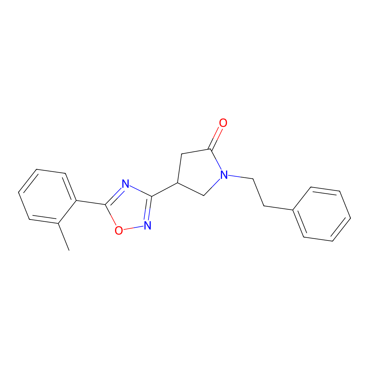 4-[5-(2-Methylphenyl)-1,2,4-oxadiazol-3-yl]-1-(2-phenylethyl)pyrrolidin-2-one molecular structure, CAS 1171745-75-7