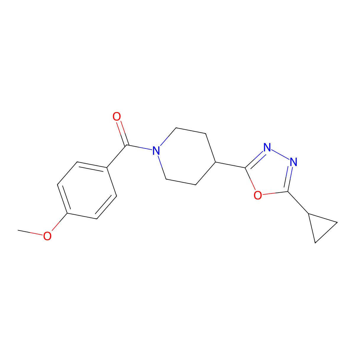 (4-(5-Cyclopropyl-1,3,4-oxadiazol-2-yl)piperidin-1-yl)(4-methoxyphenyl)methanone molecular structure, CAS 1171745-88-2