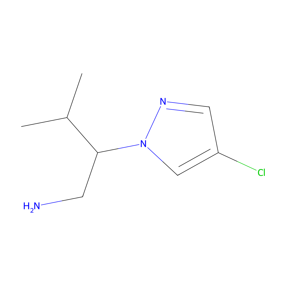 2-(4-chloro-1H-pyrazol-1-yl)-3-methylbutan-1-amine molecular structure, CAS 1171746-21-6