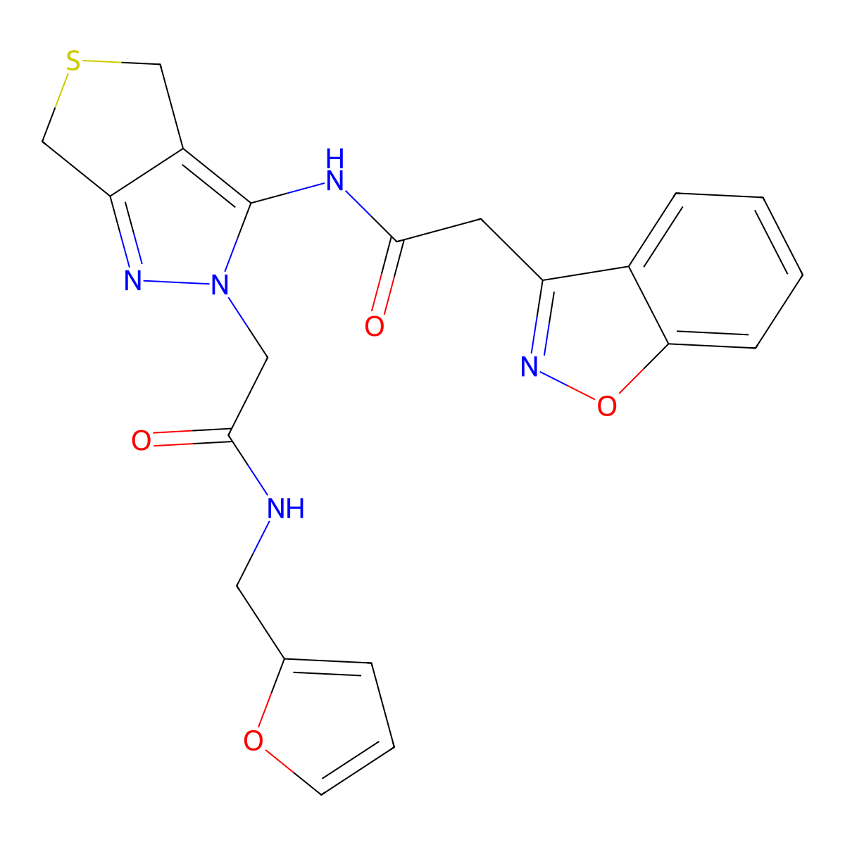 2-(benzo[d]isoxazol-3-yl)-N-(2-(2-((furan-2-ylmethyl)amino)-2-oxoethyl)-4,6-dihydro-2H-thieno[3,4-c]pyrazol-3-yl)acetamide molecular structure, CAS 1171747-94-6
