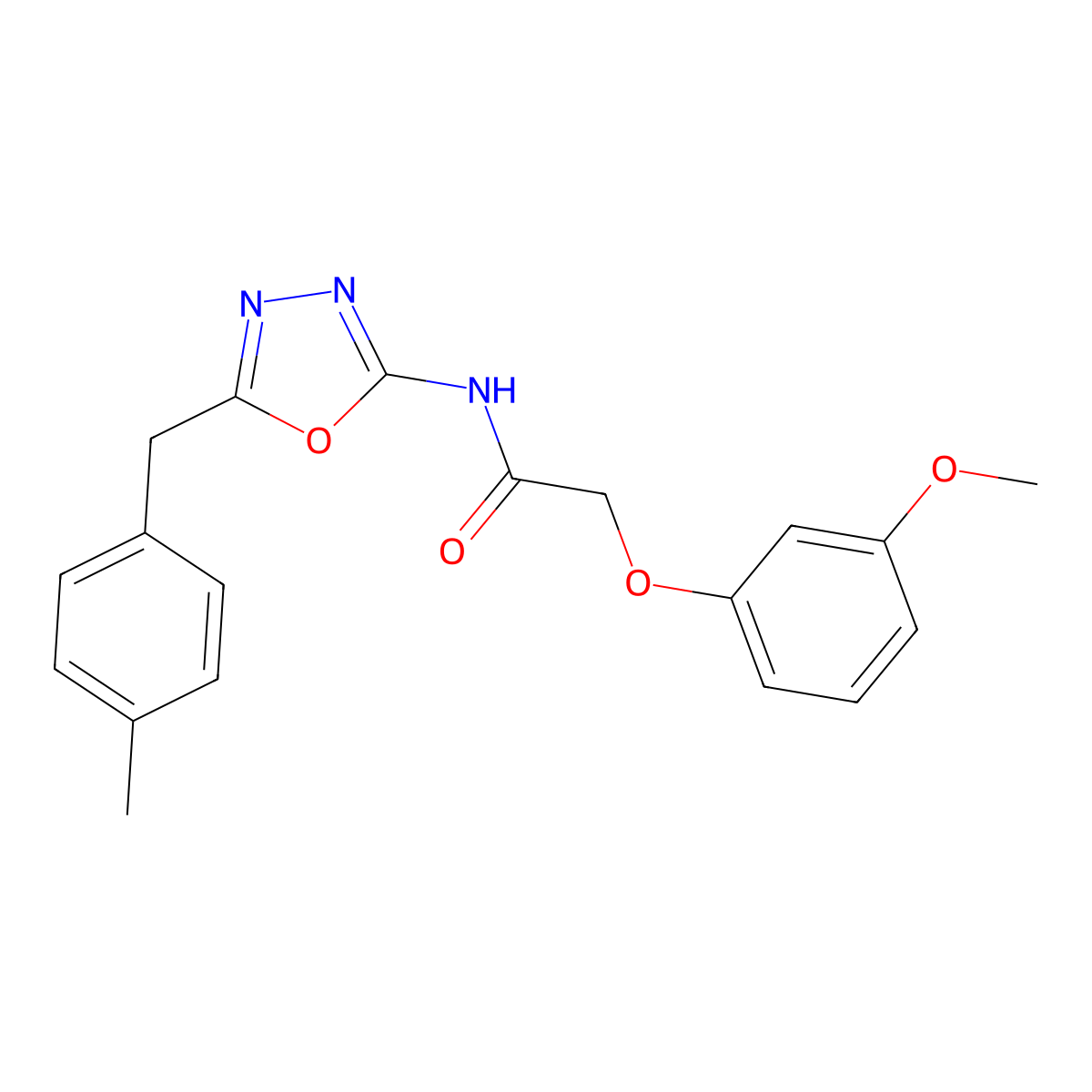 2-(3-methoxyphenoxy)-N-(5-(4-methylbenzyl)-1,3,4-oxadiazol-2-yl)acetamide molecular structure, CAS 1171748-11-0