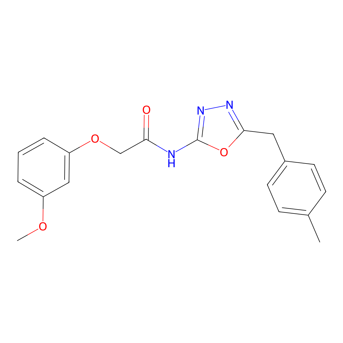 2-(3-methoxyphenoxy)-N-(5-(4-methylbenzyl)-1,3,4-oxadiazol-2-yl)acetamide molecular structure, CAS 1171748-11-0
