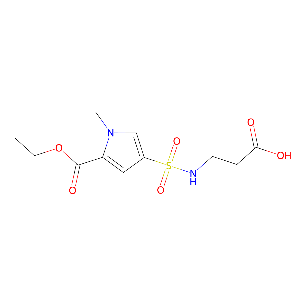 3-[5-(ethoxycarbonyl)-1-methyl-1H-pyrrole-3-sulfonamido]propanoic acid molecular structure, CAS 1171749-80-6