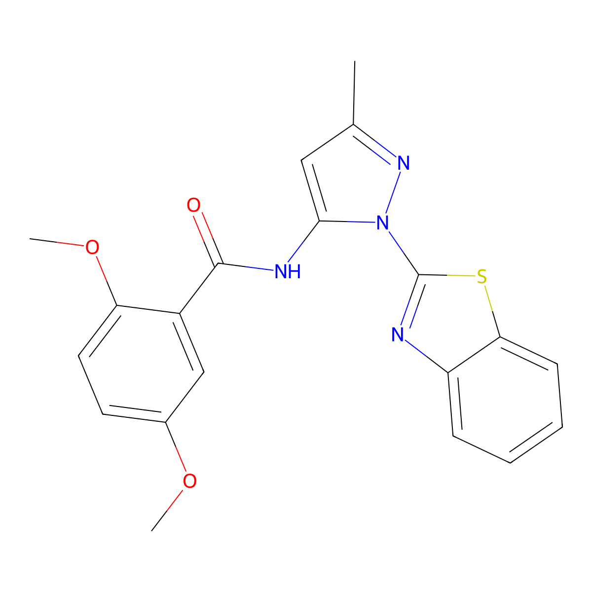 N-(1-(benzo[d]thiazol-2-yl)-3-methyl-1H-pyrazol-5-yl)-2,5-dimethoxybenzamide molecular structure, CAS 1171750-35-8