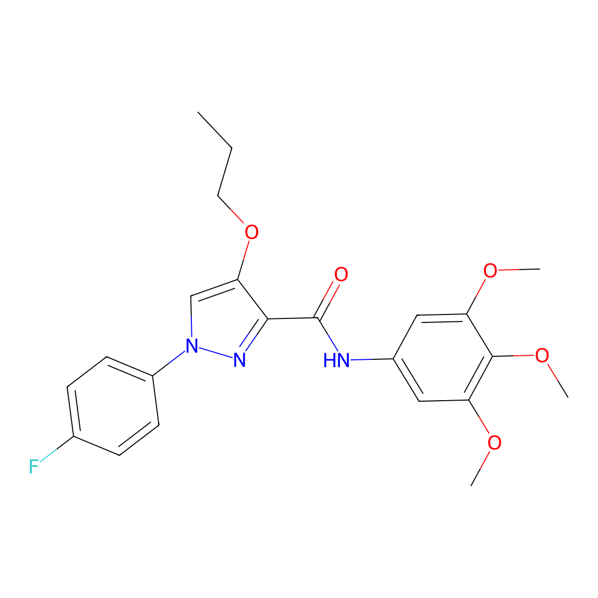 1-(4-fluorophenyl)-4-propoxy-N-(3,4,5-trimethoxyphenyl)-1H-pyrazole-3-carboxamide molecular structure, CAS 1171751-35-1