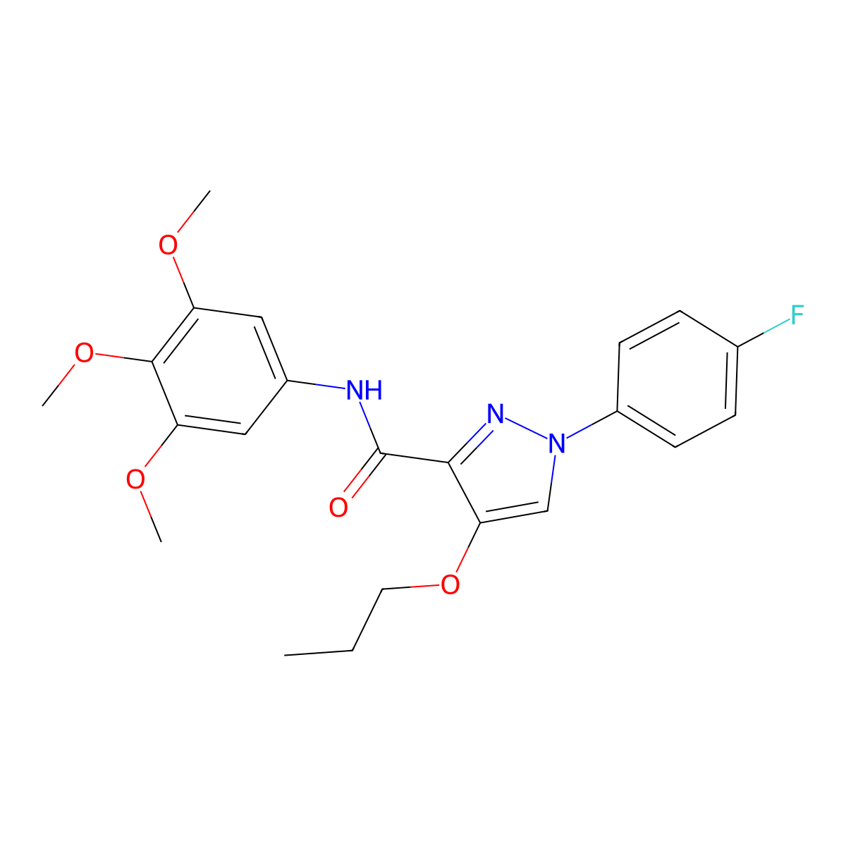 1-(4-fluorophenyl)-4-propoxy-N-(3,4,5-trimethoxyphenyl)-1H-pyrazole-3-carboxamide molecular structure, CAS 1171751-35-1