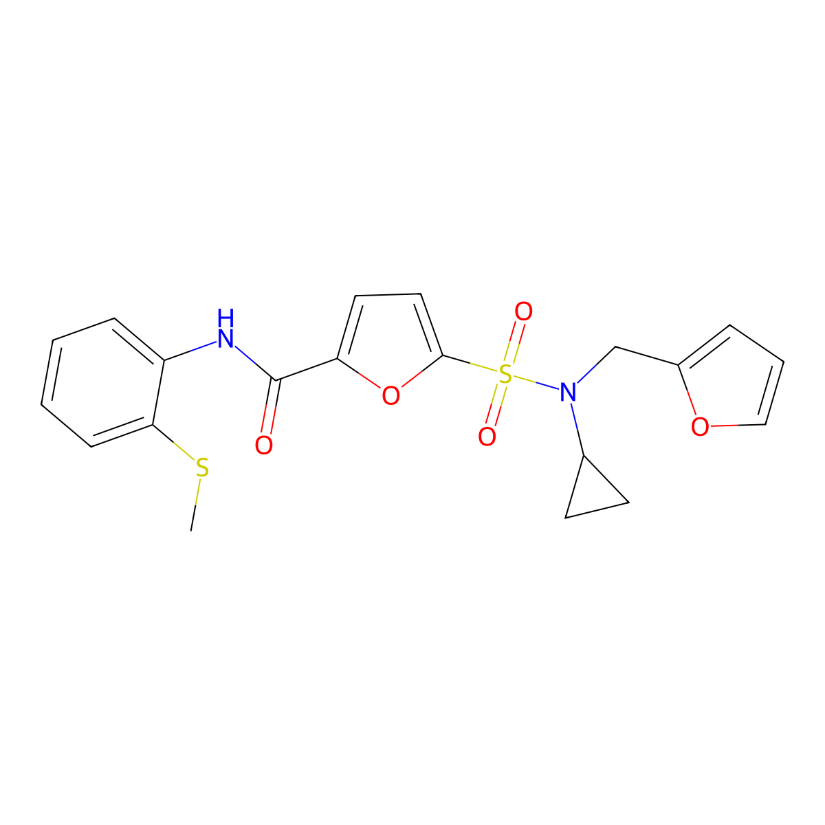 5-(N-cyclopropyl-N-(furan-2-ylmethyl)sulfamoyl)-N-(2-(methylthio)phenyl)furan-2-carboxamide molecular structure, CAS 1171755-56-8