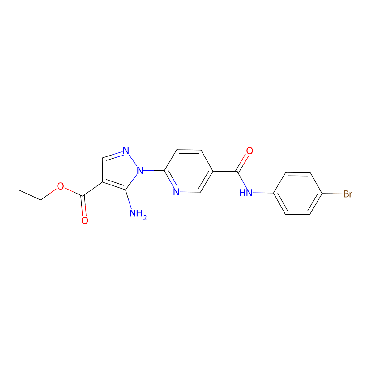 ethyl 5-amino-1-{5-[(4-bromophenyl)carbamoyl]pyridin-2-yl}-1H-pyrazole-4-carboxylate molecular structure, CAS 1171755-92-2