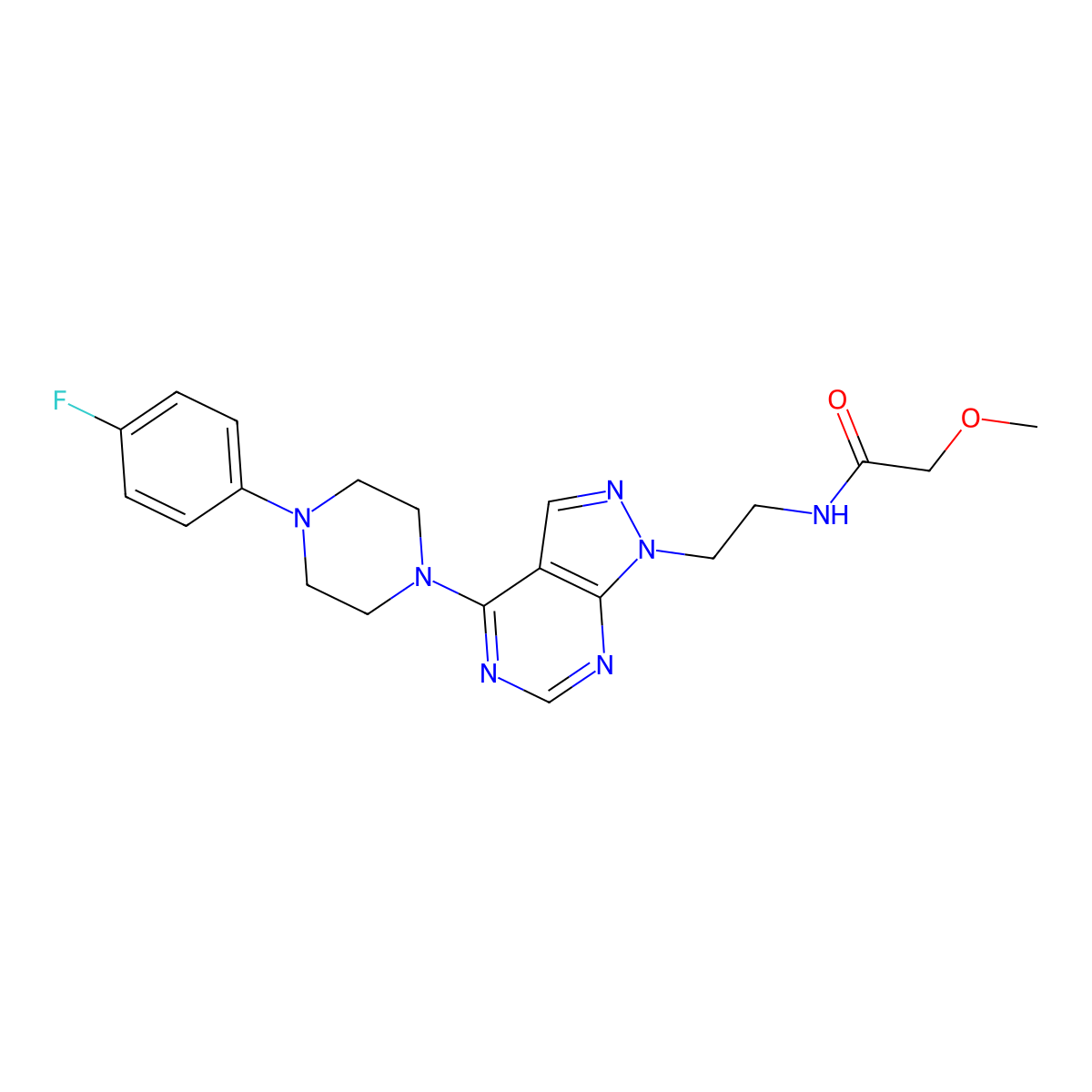 N-(2-(4-(4-(4-fluorophenyl)piperazin-1-yl)-1H-pyrazolo[3,4-d]pyrimidin-1-yl)ethyl)-2-methoxyacetamide molecular structure, CAS 1171756-08-3