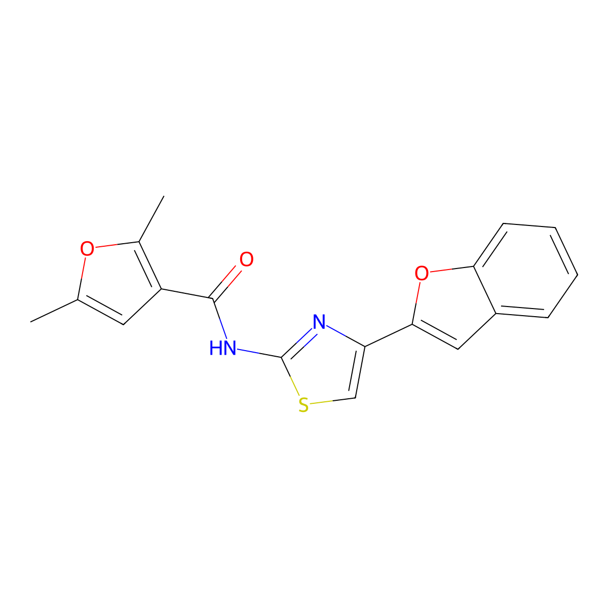 N-(4-(benzofuran-2-yl)thiazol-2-yl)-2,5-dimethylfuran-3-carboxamide molecular structure, CAS 1171756-28-7