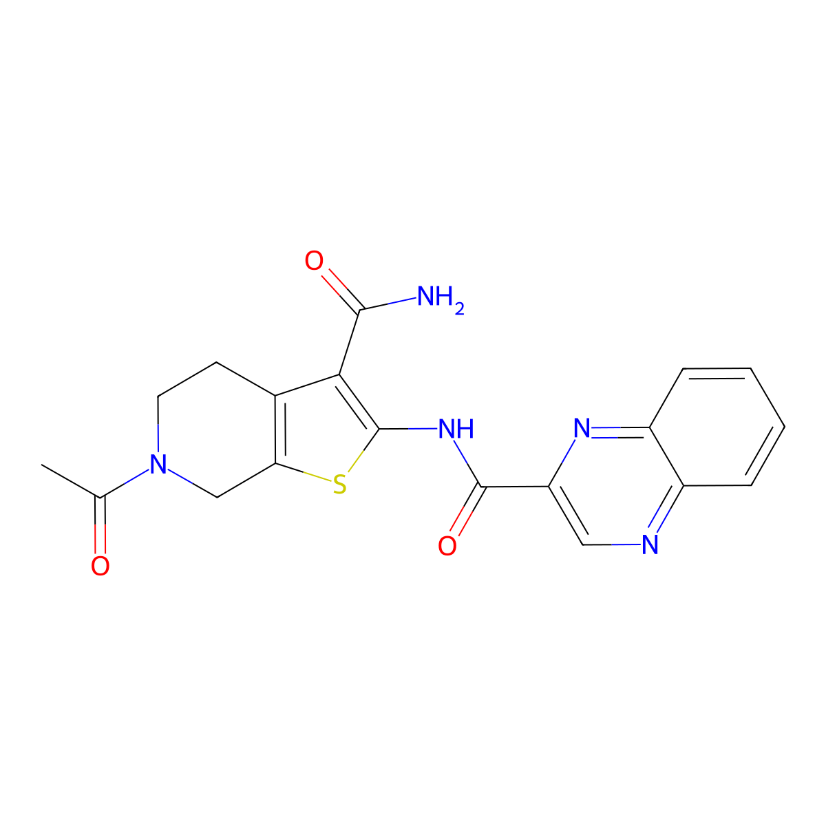 6-Acetyl-2-(quinoxaline-2-carboxamido)-4,5,6,7-tetrahydrothieno[2,3-c]pyridine-3-carboxamide molecular structure, CAS 1171757-27-9